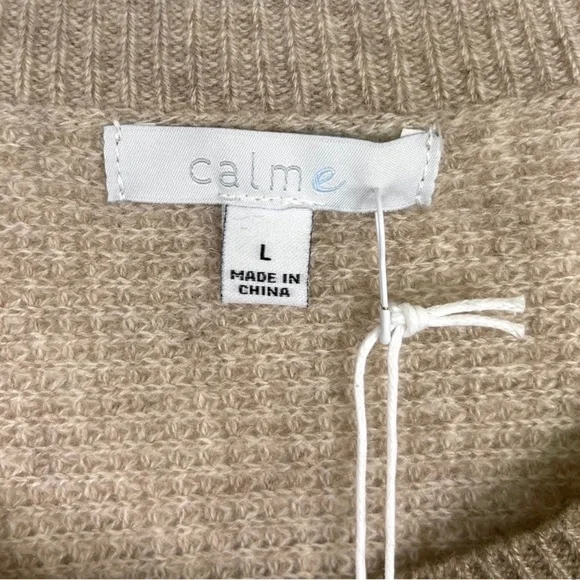 JOHNNY WAS CALME 100% Cashmere NEW Color Block Waffle Sweater Taupe Tan Size L